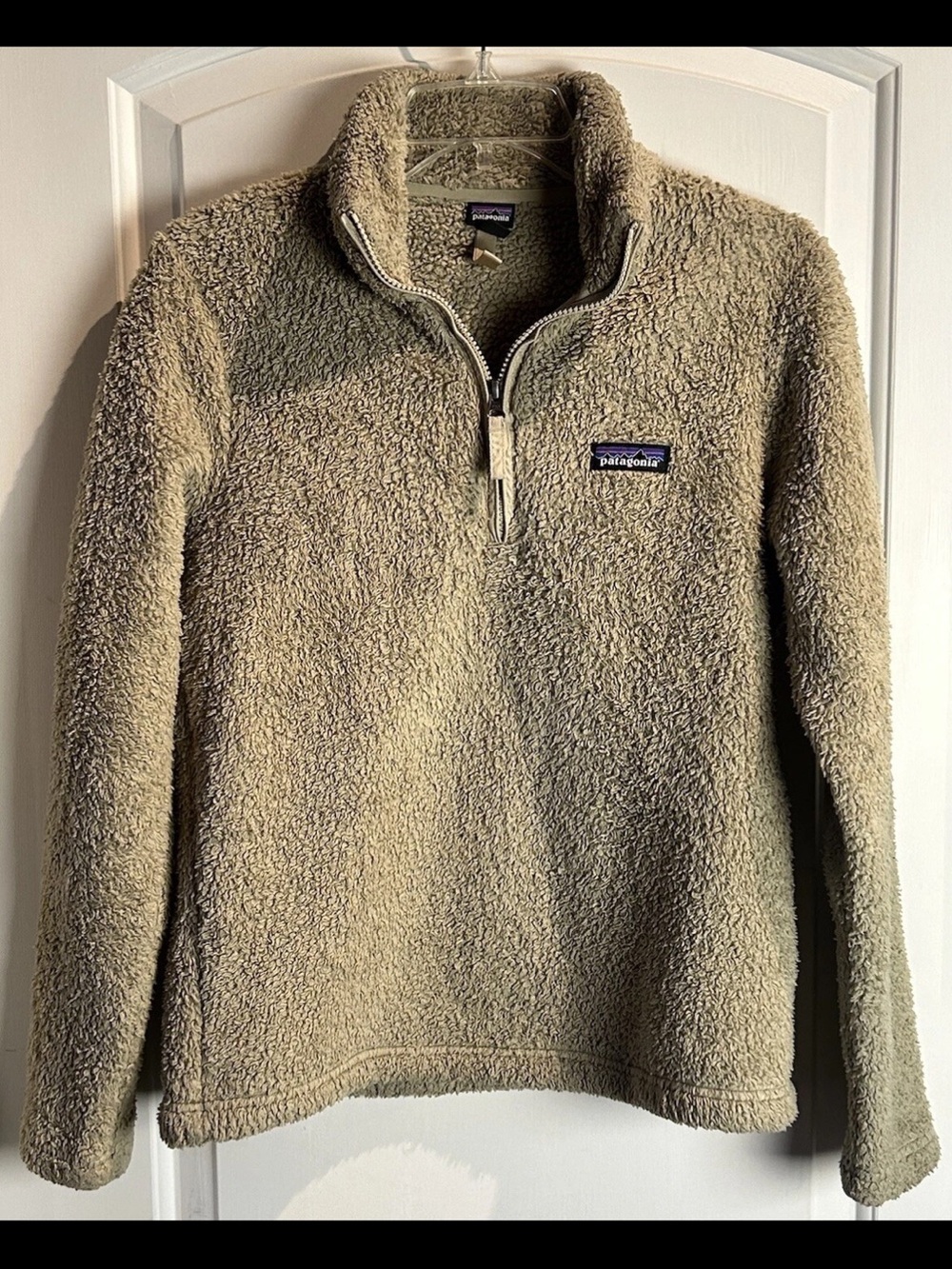 Patagonia Los Gatos 1/4 Zip Fleece Jacket Khaki Brown/Tan Fuzzy